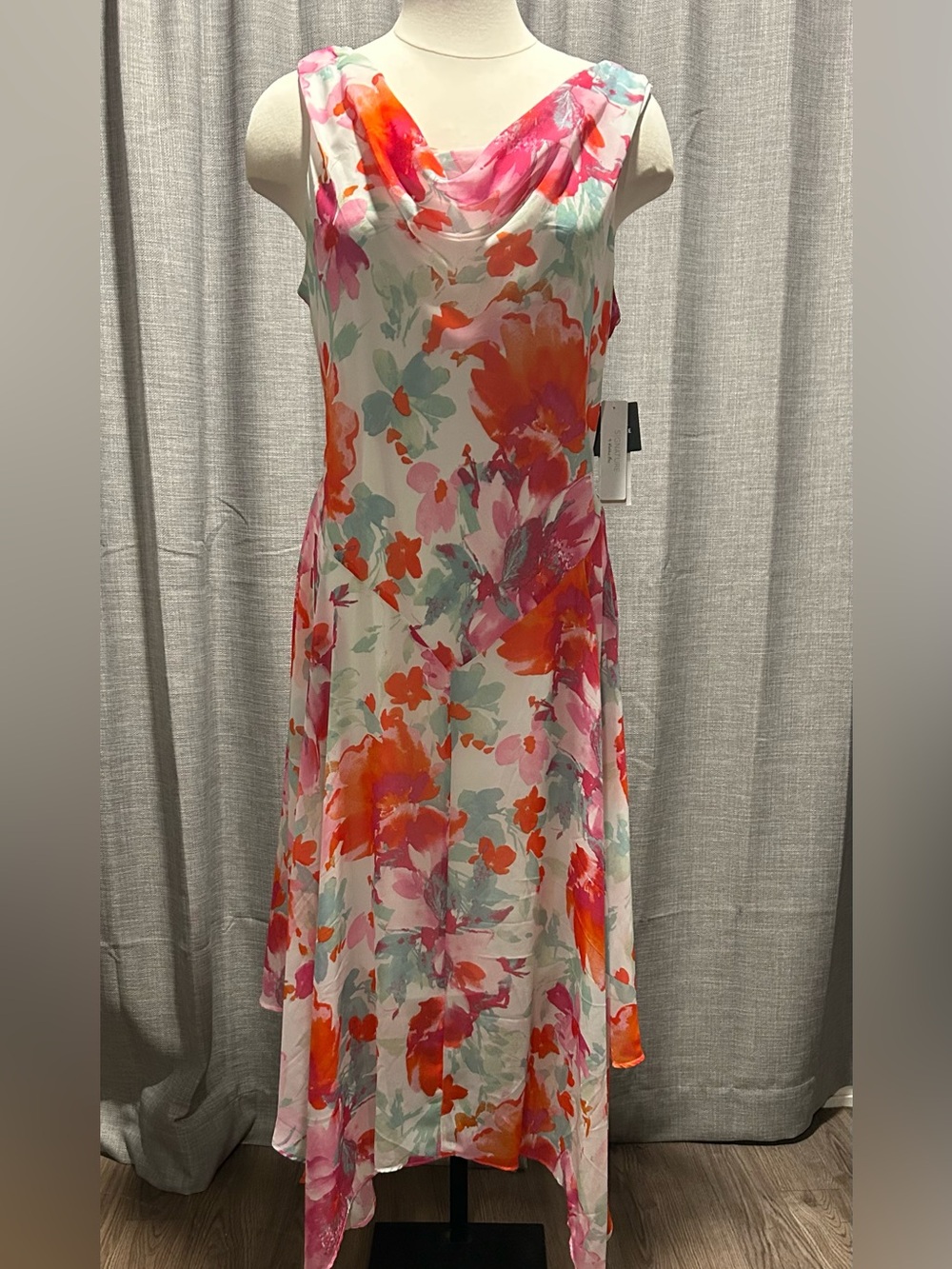 Signature by Robbie Bee Floral Asymmetrical Maxi Dress - Pink, Orange & Mint